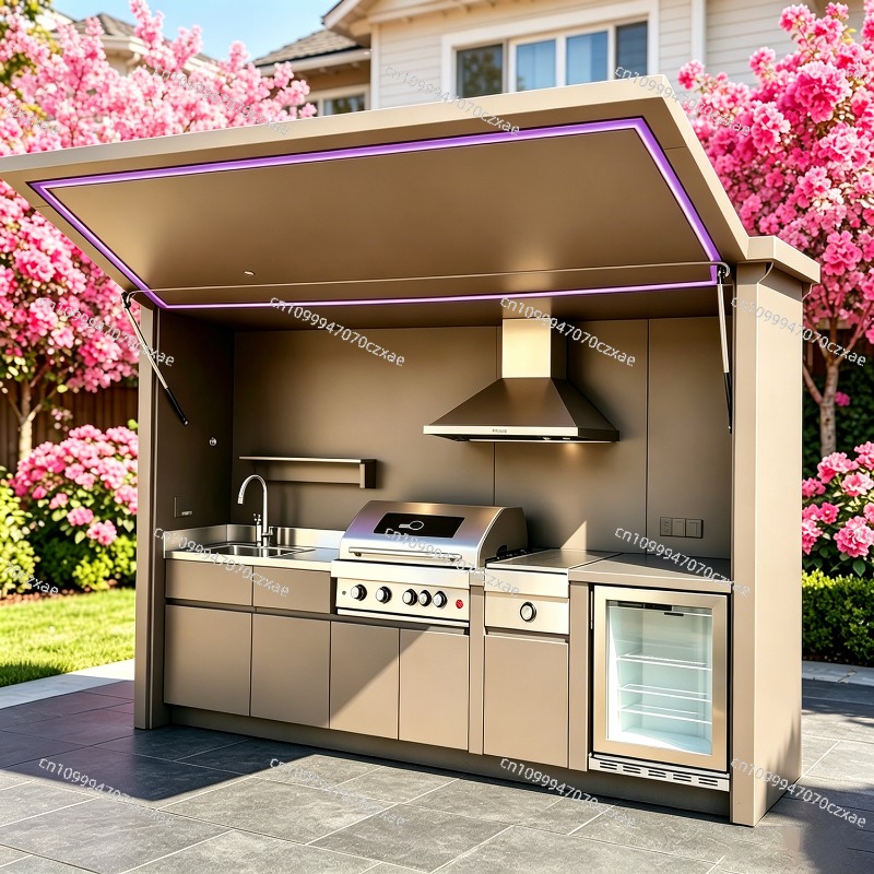 Heavy Equipment In Kitchen - ชุดครัวกลางแจ้งสำหรับทุกสภาพอากาศ พร้อมอุปกรณ์ทำอาหารครบครัน ตู้ครัวกลางแจ้งสำหรับสวน ทนทาน ใช้งานได้ทุกวัน