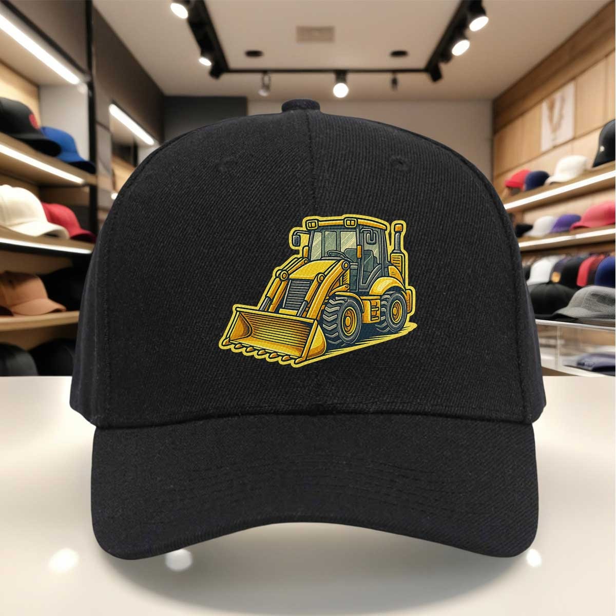 Heavy Equipment Yellow - หมวกเบสบอลพิมพ์ลายรถดันดินสีเหลืองสดใสสำหรับผู้ชาย - หมวกสไตล์เครื่องจักรกลหนักแบบย้อนยุค พร้อมปีกหมวกปรับได้และระบบปิดแบบตะขอและห่วง เหมาะสำหรับ